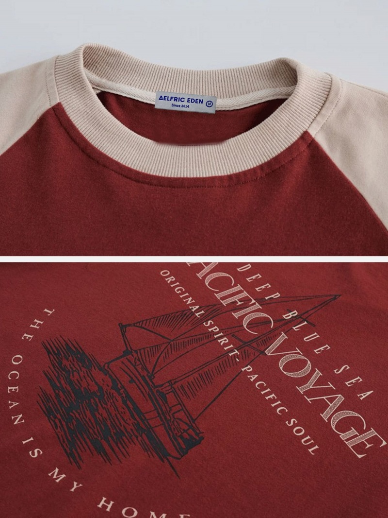 T Shirts Aelfric Eden Pacific Voyage Print Raglan Tee Rouge | RSR-20093834